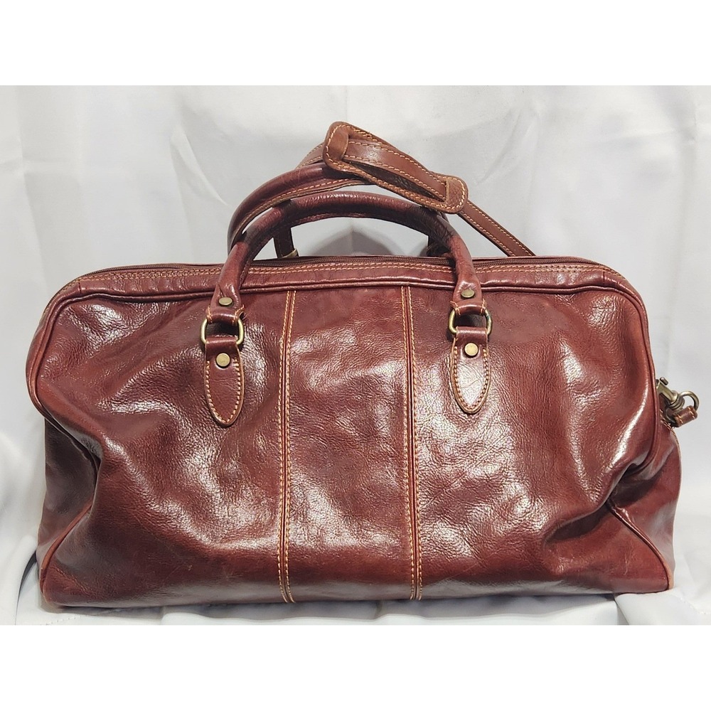 Rare Floto Cognac/Brown Leather Duffel Bag Travel Made In Italy